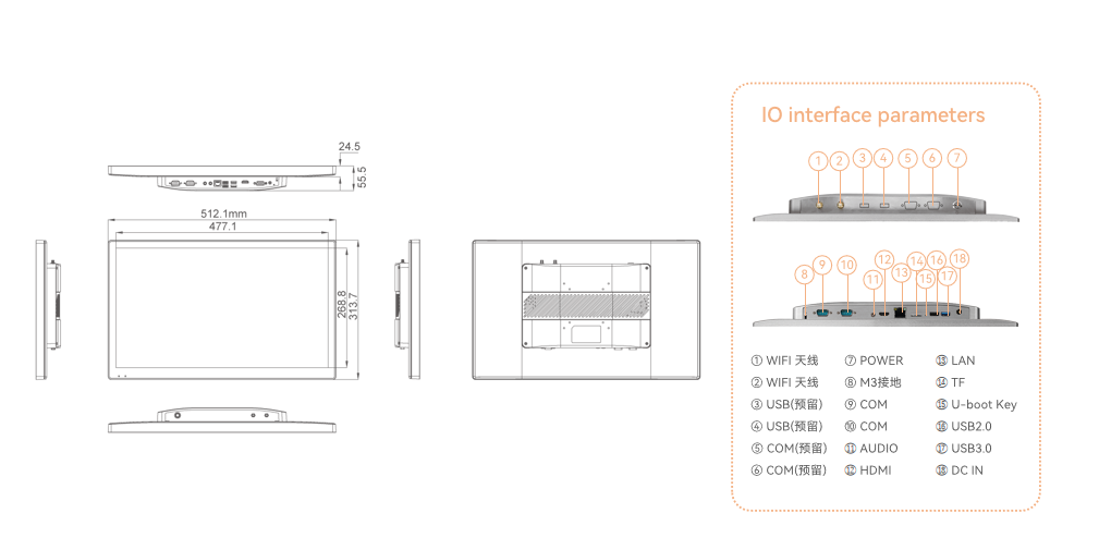 21.5″ Industrial Panel PC | Intel Core i5-8260U / i5-8257U | Full HD | IP65 | 6×RS232 | Dual LAN
