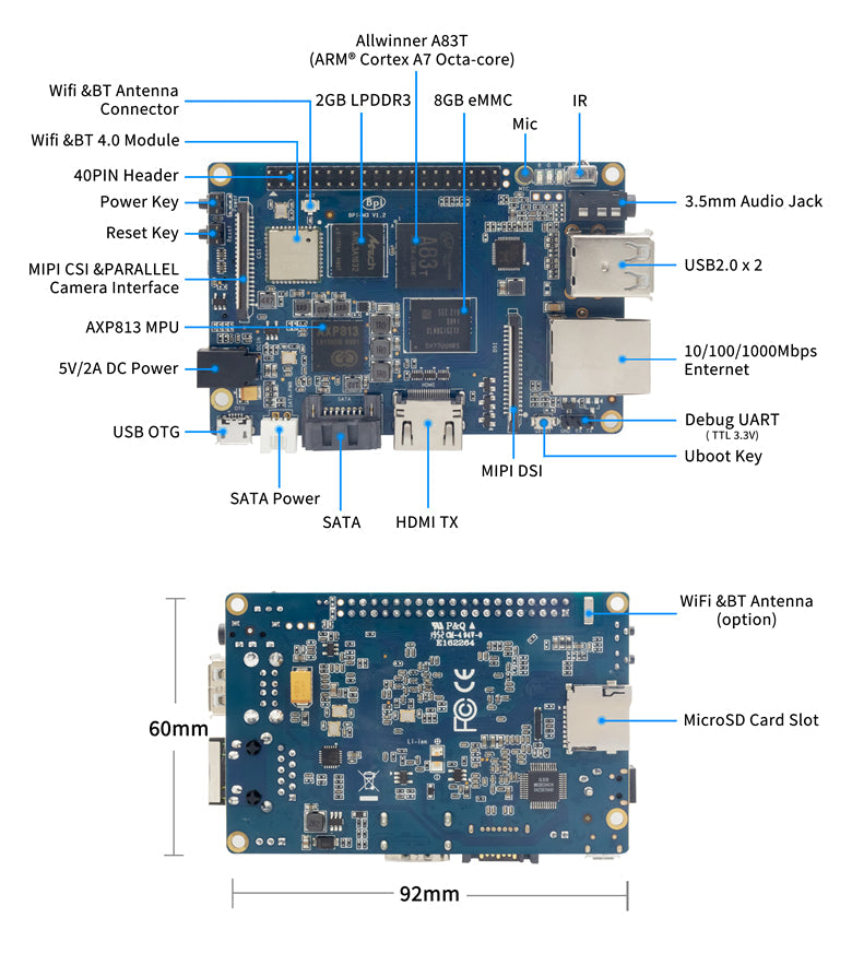 Banana Pi BPI-M3 Single Board Computer – 2GB RAM + 8GB eMMC – 2