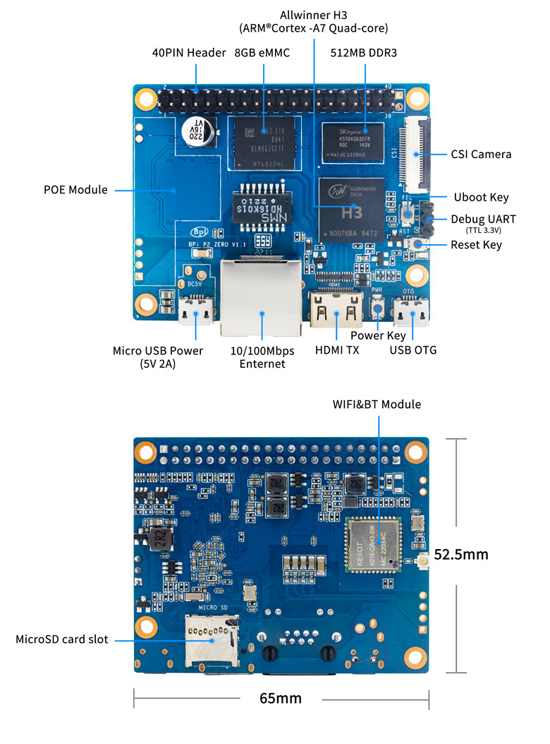 Banana Pi BPI-P2 Zero Single Board Computer – 512MB RAM + 8GB eMMC – 2