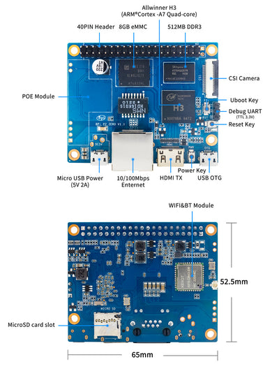 Banana Pi BPI-P2 Zero Single Board Computer – 512MB RAM + 8GB eMMC – 2
