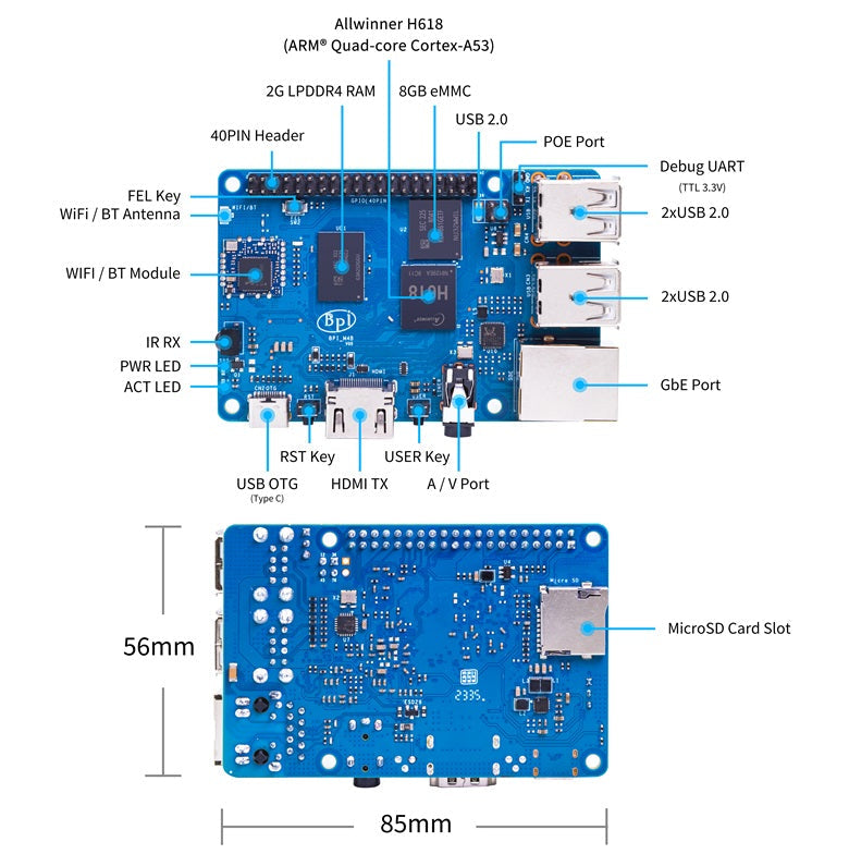 Banana Pi BPI-M4 Berry Single Board Computer – 2GB RAM + 8GB eMMC – 2