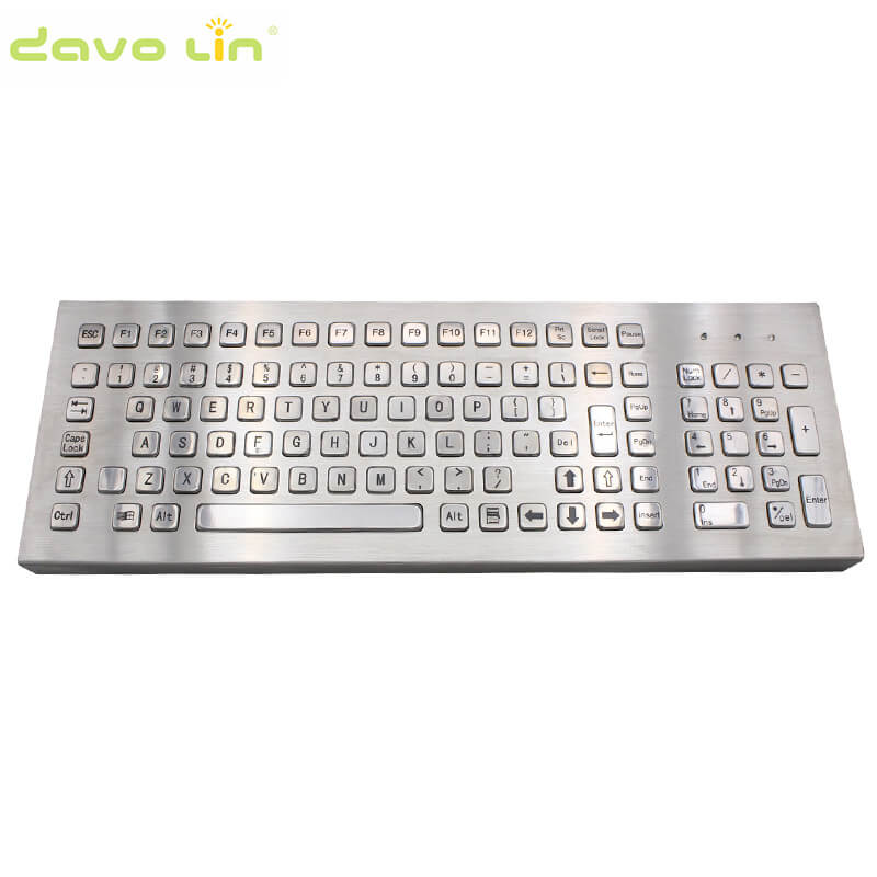 D-8625DESK 103 Keys Full Size Customizable Layout Industrial Metal Kiosk Keyboard Desktop Compact Stainless Steel Keyboard with FN Keys