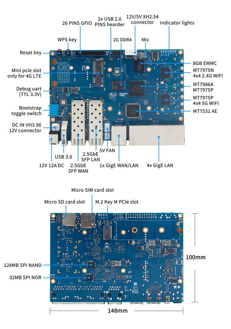 Banana Pi BPI-R3 Router Board – 2GB RAM + 8GB eMMC – 3