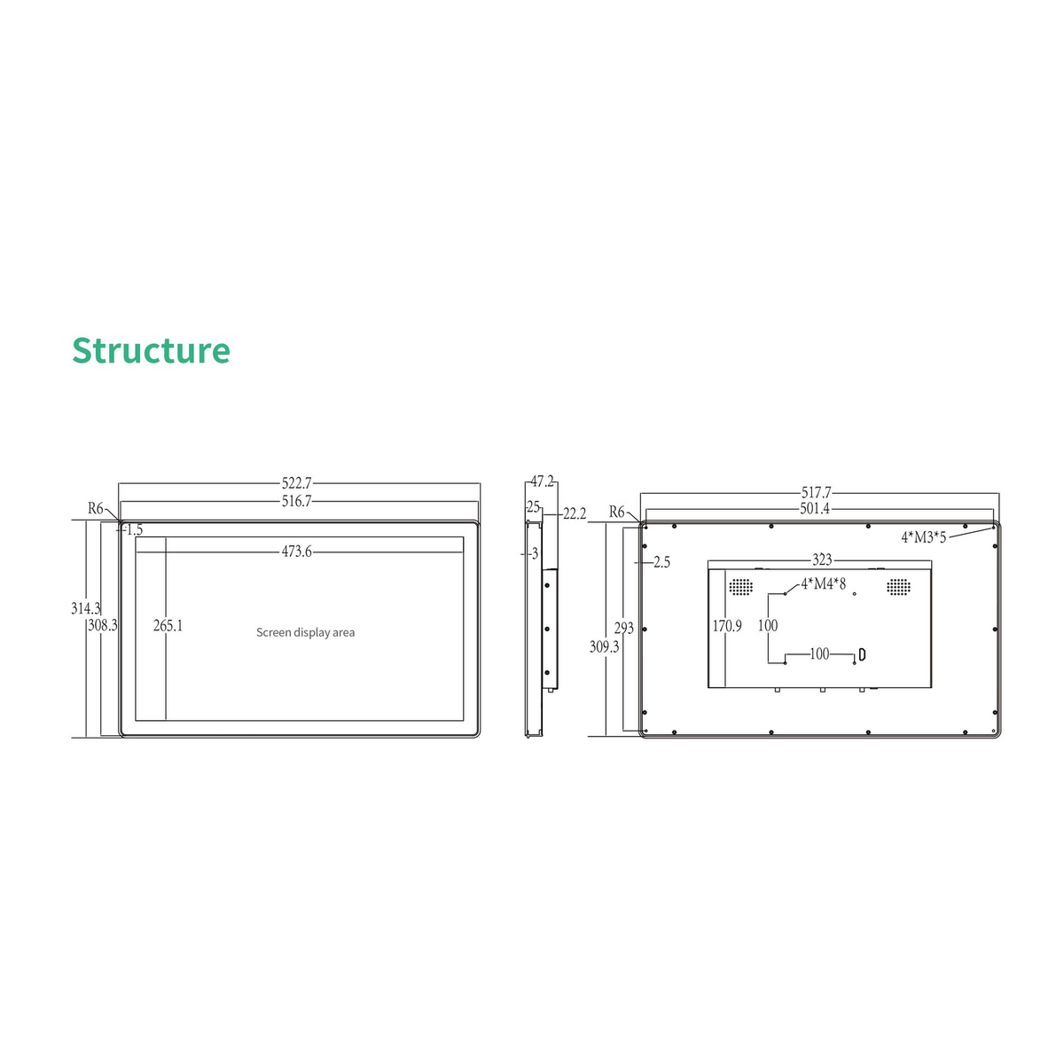 21.5" A133P Android Industrial HMI Panel PC– IPS, Aluminum rear-embedded – 5