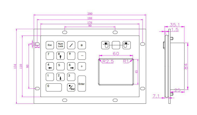 D-8405T Waterproof IP65 Panel Mount Stainless Steel 18 Buttons Metal Numeric Keypad with Trackpad Integrated