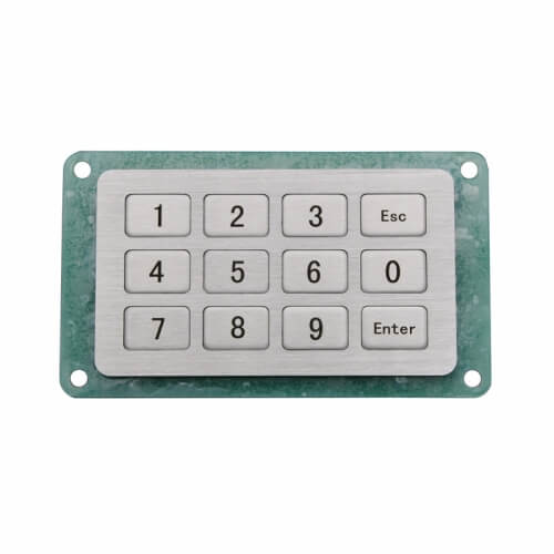 D-8935 Waterproof Slim Industrial Stainless Steel Metallic Keypad with 12 Keys IP54 4x3 Metal Matrix Keypad for Kiosk