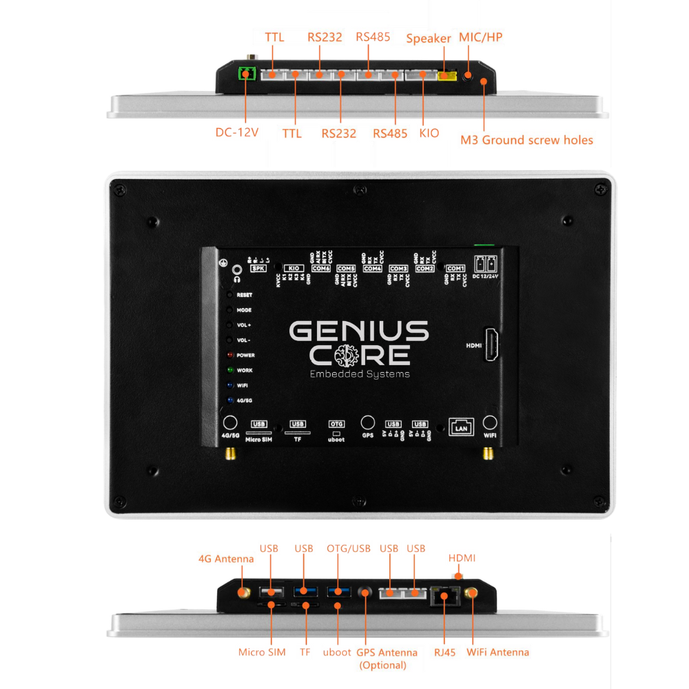 10.1" RK3288 All in One HMI Android Panel PC, IPS, AL Frame