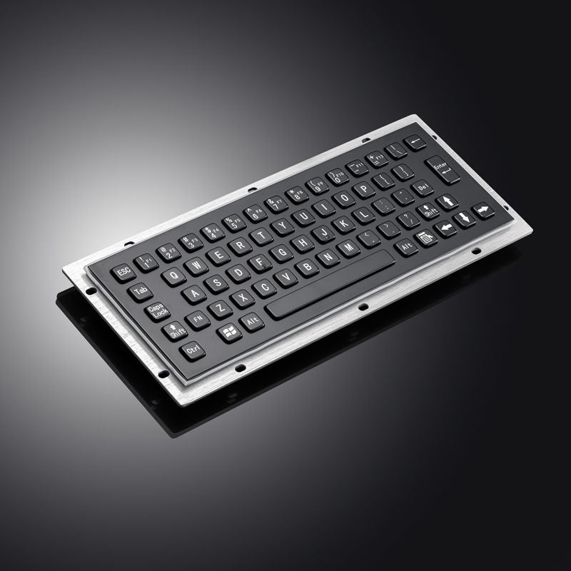 D-8601B 65 Keys Vandal Proof Panel Mount Industrial Stainless Steel Metallic Keyboard In Black With F1-F12 For Self-Service Kiosk