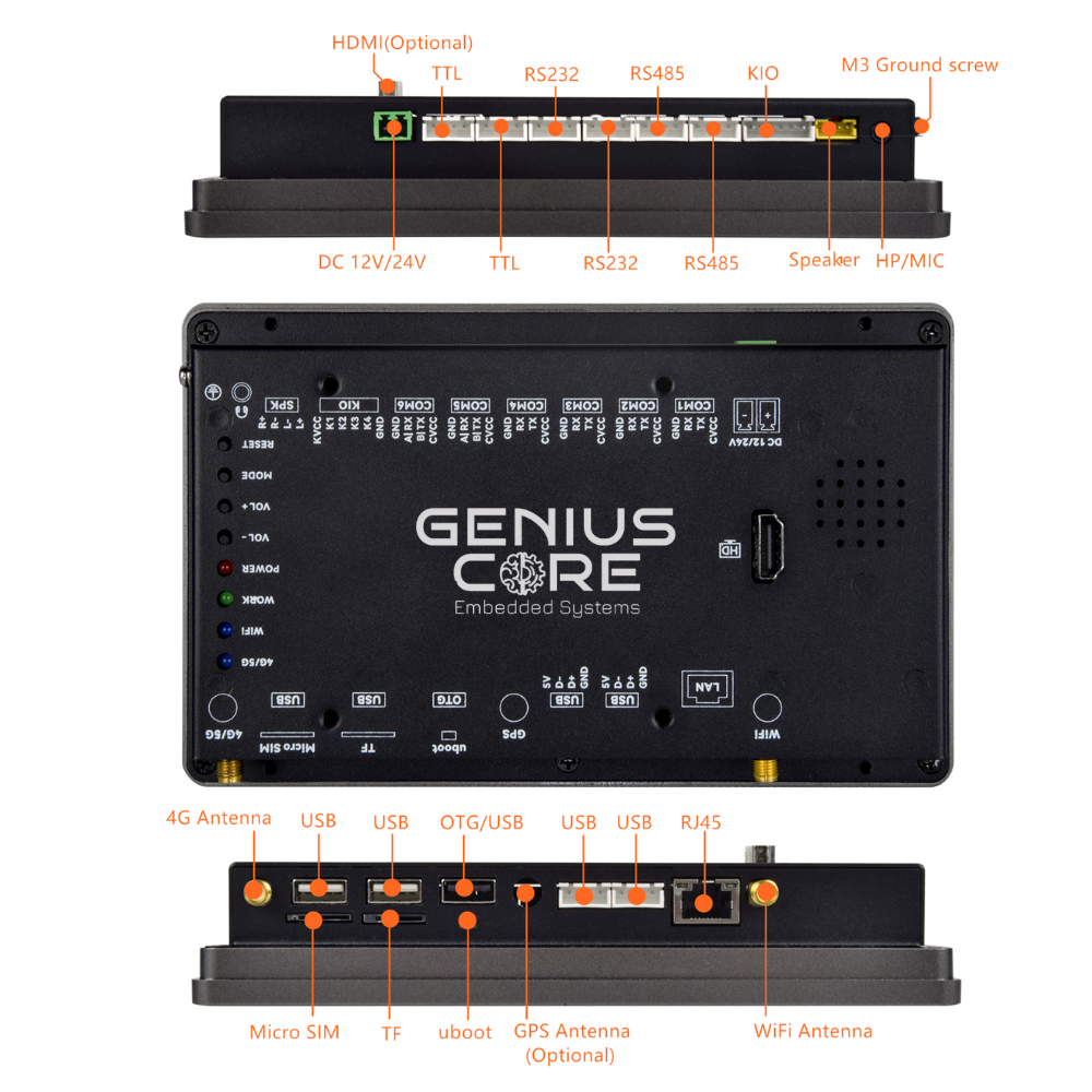 7 " RK3576S Android Industrial HMI Panel PC– IPS Panel, 2x Built-in Speakers, ABS Frame