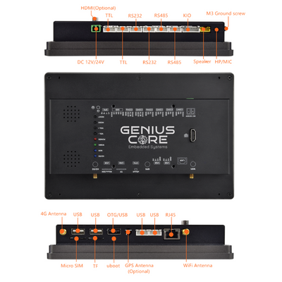 10.1" RK3576S 2x INT SPK All in One HMI Android Panel PC, IPS, ABS Frame