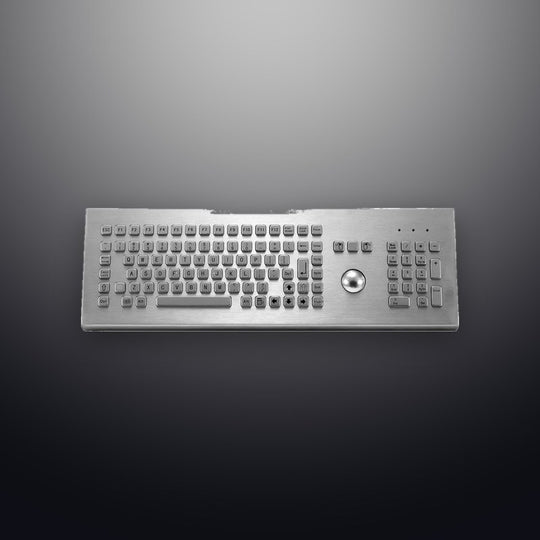 D-8605 DESK 106 Keys USB PS2 Desktop Stainless Steel Industrial Keyboard With 38MM Mechanical Trackball And Numeric Keypad