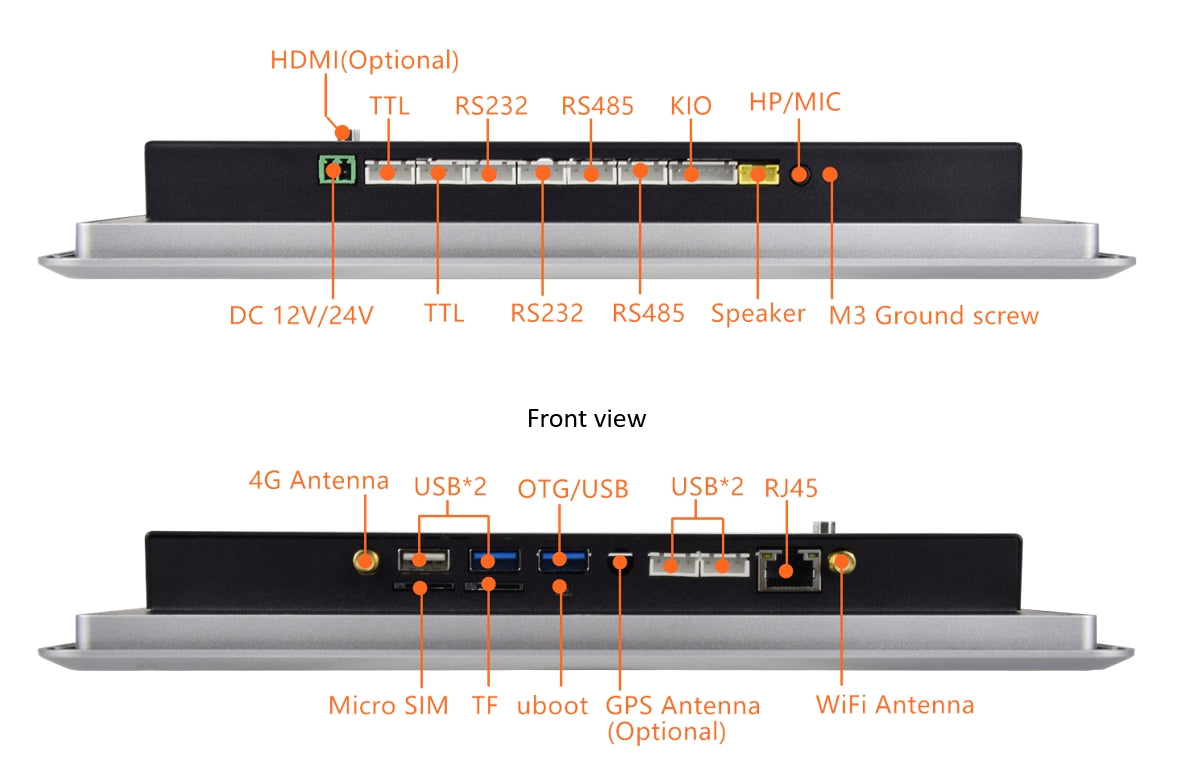 10.1" A133P 2x INT SPK All in One HMI Android Panel PC, IPS, ABS Larger Frame