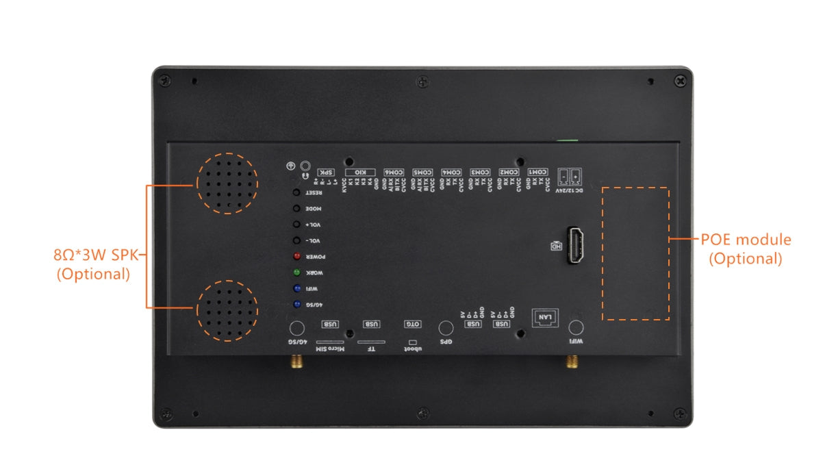 10.1" RK3576S 2x INT SPK All in One HMI Android Panel PC, IPS, ABS Frame