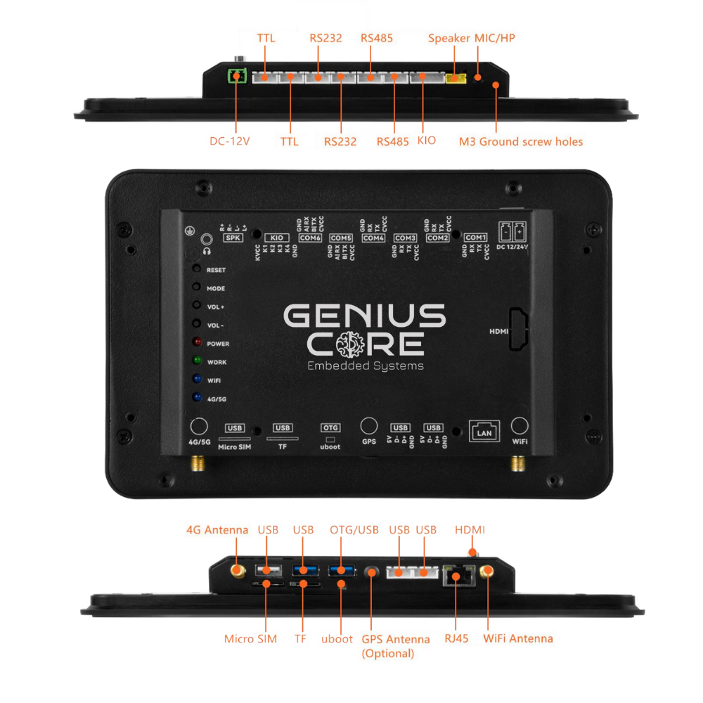 7" RK3576S All in One HMI Android Panel PC, IPS, ABS Frame