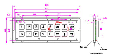 D-8908A 16 Keys Rugged Embedded Horizontal Double-Row Layout Backlight Metal Numeric Keypad