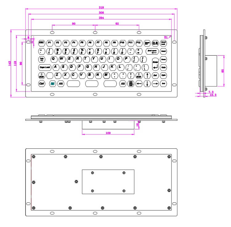 D-8609-1 Stainless steel metal industrial integrated keyboard use for drone self-service machine industrial control machine mining