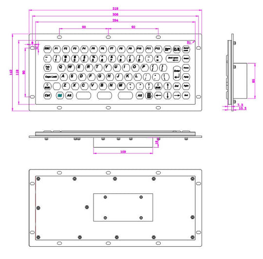 D-8609-1 Stainless steel metal industrial integrated keyboard use for drone self-service machine industrial control machine mining