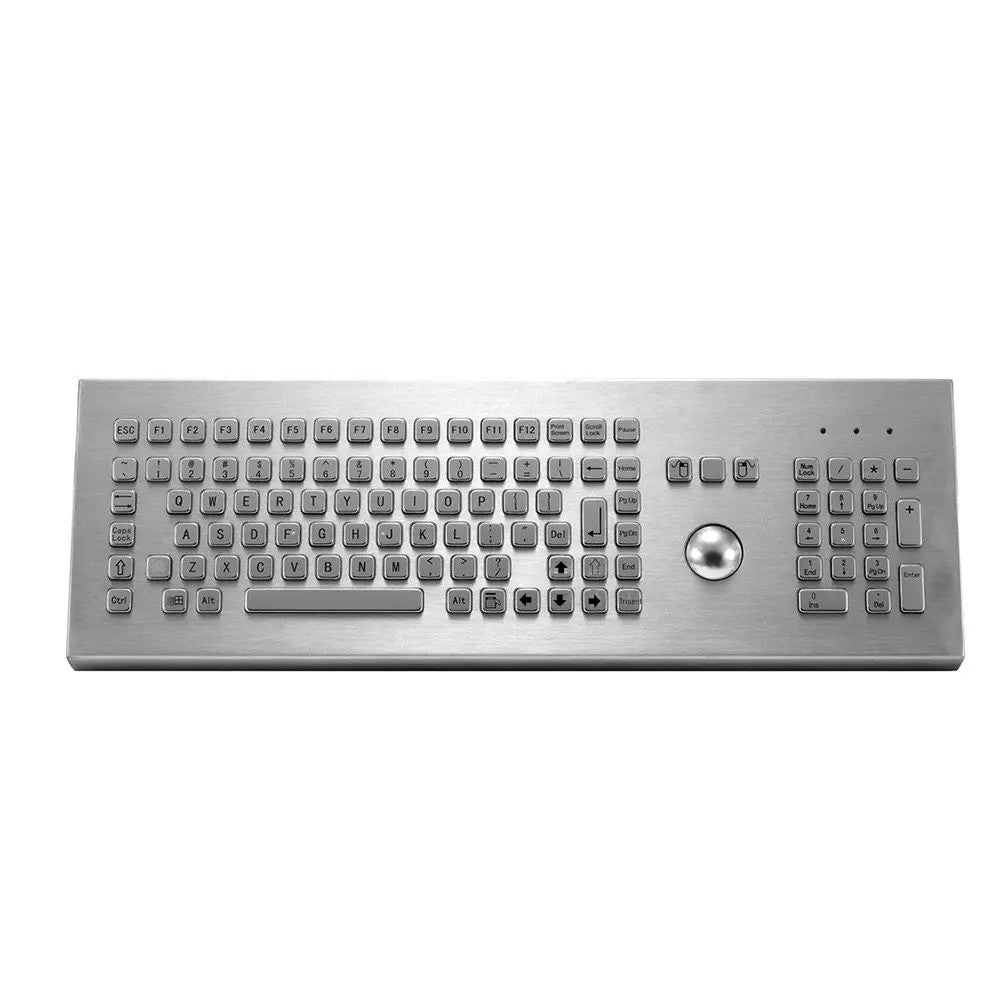 D-8605 DESK 106 Keys USB PS2 Desktop Stainless Steel Industrial Keyboard With 38MM Mechanical Trackball And Numeric Keypad