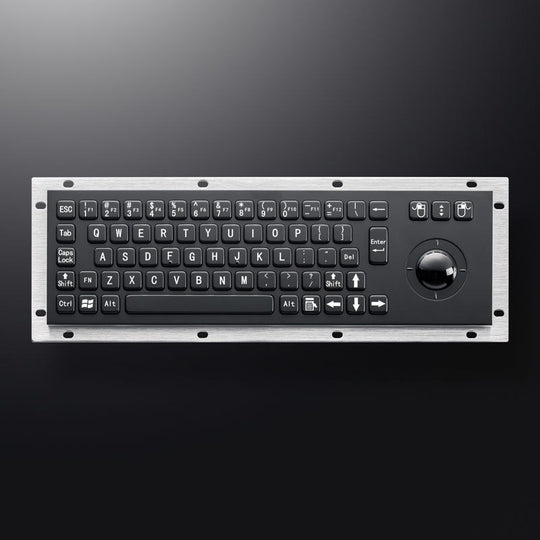 D-8635G-B Black Stainless Steel Rugged Panel Mount Industrial Metal kiosk keyboard With Roller ball For Floor Mount Kiosk