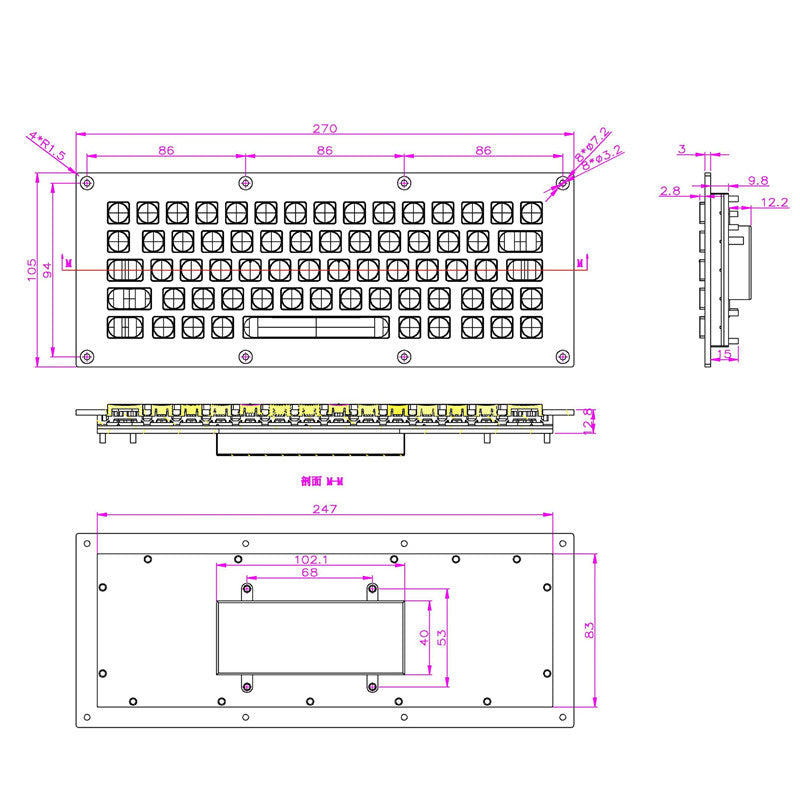 D-8675 67keys Industrial Computer Metal keyboard, Metal Frame with plastic button