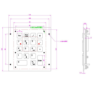 D-89202 18 Keys Front Panel Mount IP65 Compact Vandal Proof Stainless Steel Metal Numeric Keypad