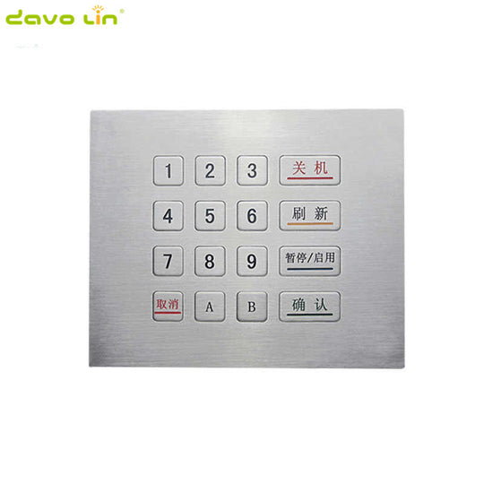 D-8204C DAVO Rugged Stainless Steel Industrial Numeric Keypad with 16 Keys for Check-in Kiosk