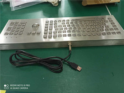 D-8605 DESK 106 Keys USB PS2 Desktop Stainless Steel Industrial Keyboard With 38MM Mechanical Trackball And Numeric Keypad