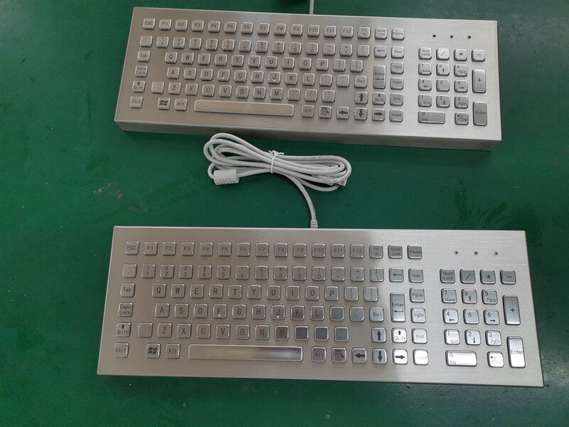 D-8625DESK 103 Keys Full Size Customizable Layout Industrial Metal Kiosk Keyboard Desktop Compact Stainless Steel Keyboard with FN Keys