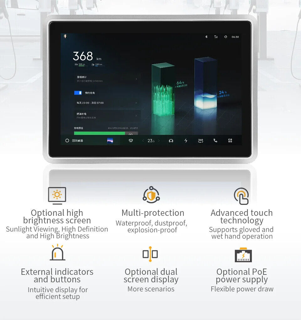 10.1" RK3568 2x INT SPK All in One HMI Android Panel PC, IPS, ABS Larger Frame