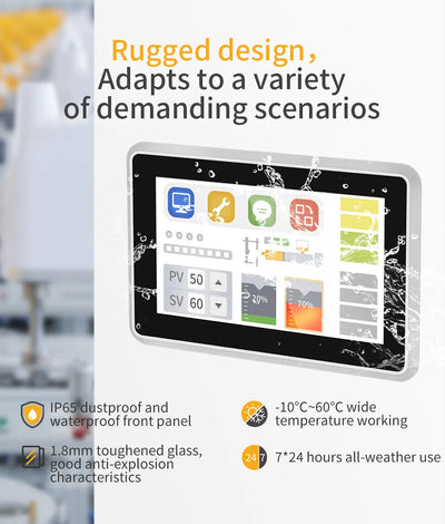 7" A133P 2x INT SPK All in One HMI Android Panel PC, IPS, ABS Larger Frame