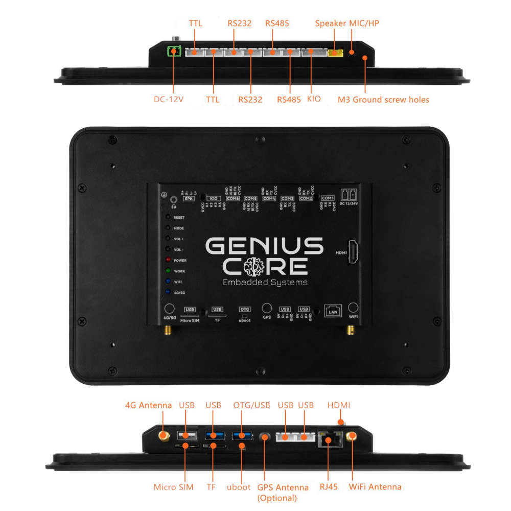 10.1" RK3576S All in One HMI Android Panel PC, IPS, ABS Frame