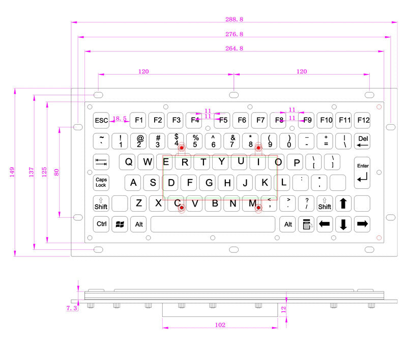 D-8669A 79 Keys Surface Sandblasting Process Rugged Waterproof Stainless Steel Compact Metal Industrial Keyboard