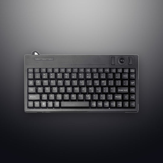 Black Wired Industrial Mini Keyboard With Built-in Trackball USB Interface