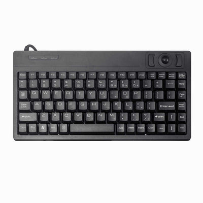 Black Wired Industrial Mini Keyboard With Built-in Trackball USB Interface