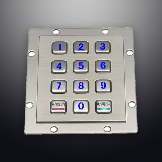 D-8208E Panel Mount Numeric Backlit Metal Keypad With 12 Illuminated Keys For Access Control System