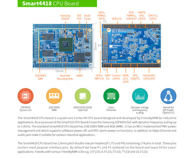 FriendlyElec Smart4418 Dev Kit 2.0 | Carrier Board + CPU Support | HDMI | RS232/RS485 | Industrial ARM
