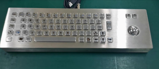 D-8603 Desk Compact Desktop Style Stainless Steel Keyboard with Integrated Trackball