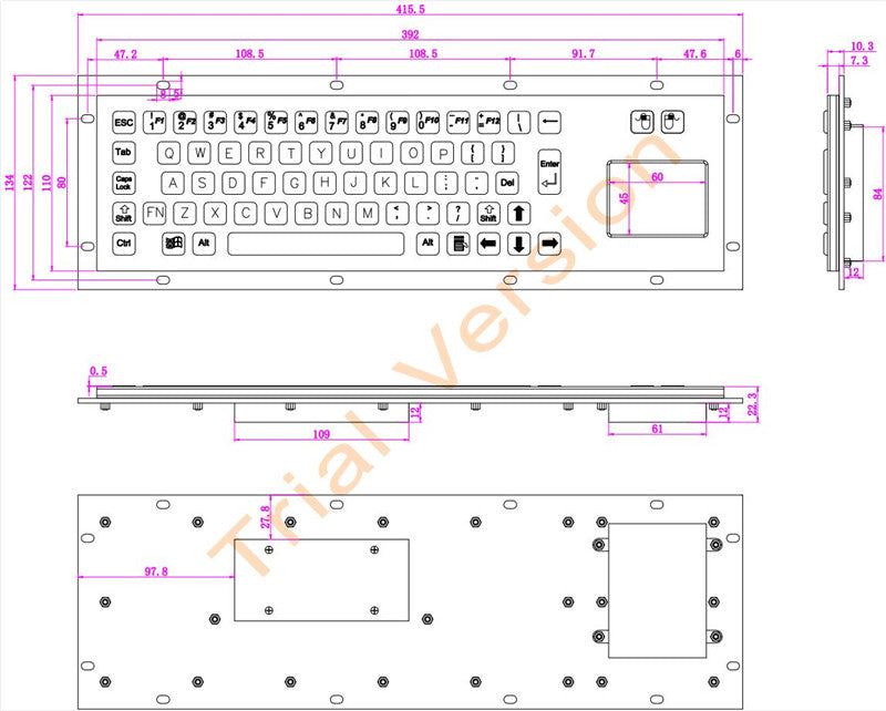 D-8607F Industrial Stainless Steel IP65 Metal Keyboard With 67 Flat Key