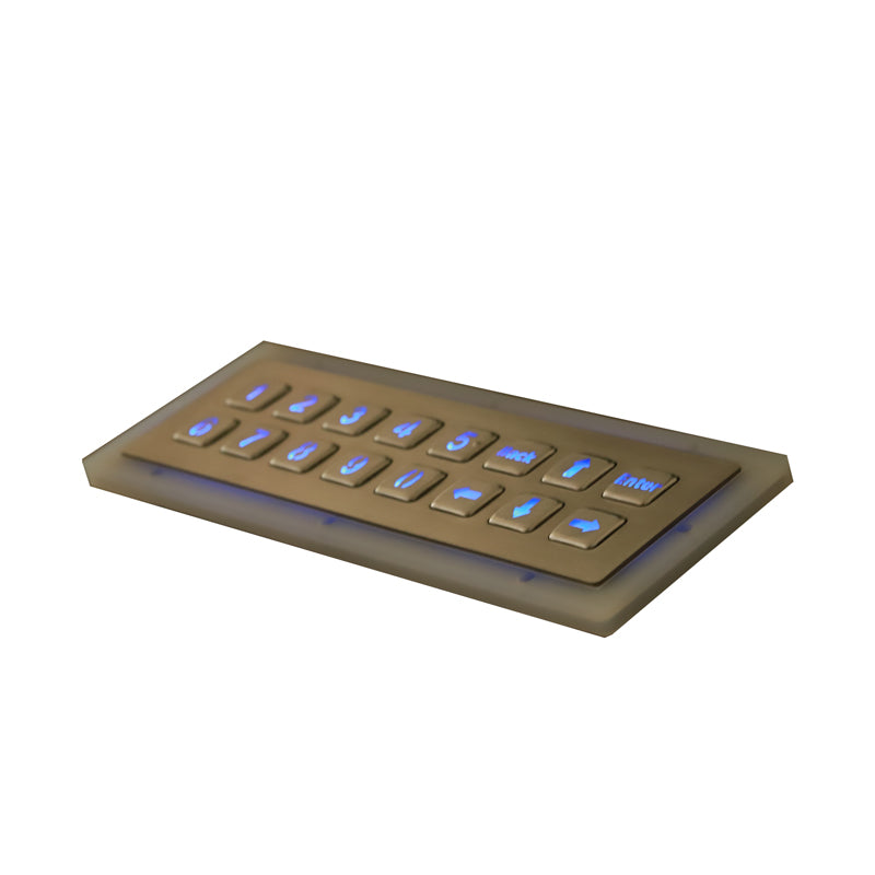 D-8908A 16 Keys Rugged Embedded Horizontal Double-Row Layout Backlight Metal Numeric Keypad