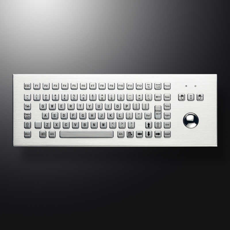 D-8606-DESK Customizable Layout Ruggedized Waterproof And Vandalproof Industrial Desktop Metal Keyboard With 38mm Trackball