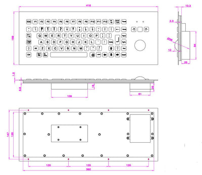 D-8606G-A Metal Industrial Keyboards With Trackball Stainless Steel Rugged Keyboard For Self Service Kiosk