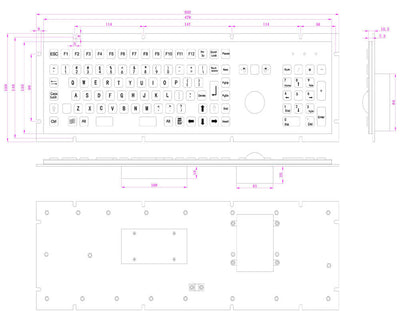 D-8605B Waterproof Black Metal Panel Mount Keyboard With Trackball Function Keys And Number Keypad