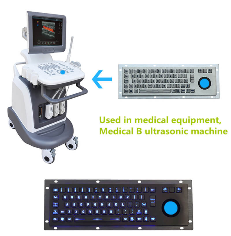 D-8635G-BG Panel Mount Backlit Keyboards Stainless Steel Industrial Metal Keyboard With Backlight Trackball Mouse