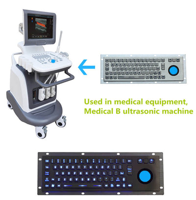 D-8635G-BG Panel Mount Backlit Keyboards Stainless Steel Industrial Metal Keyboard With Backlight Trackball Mouse