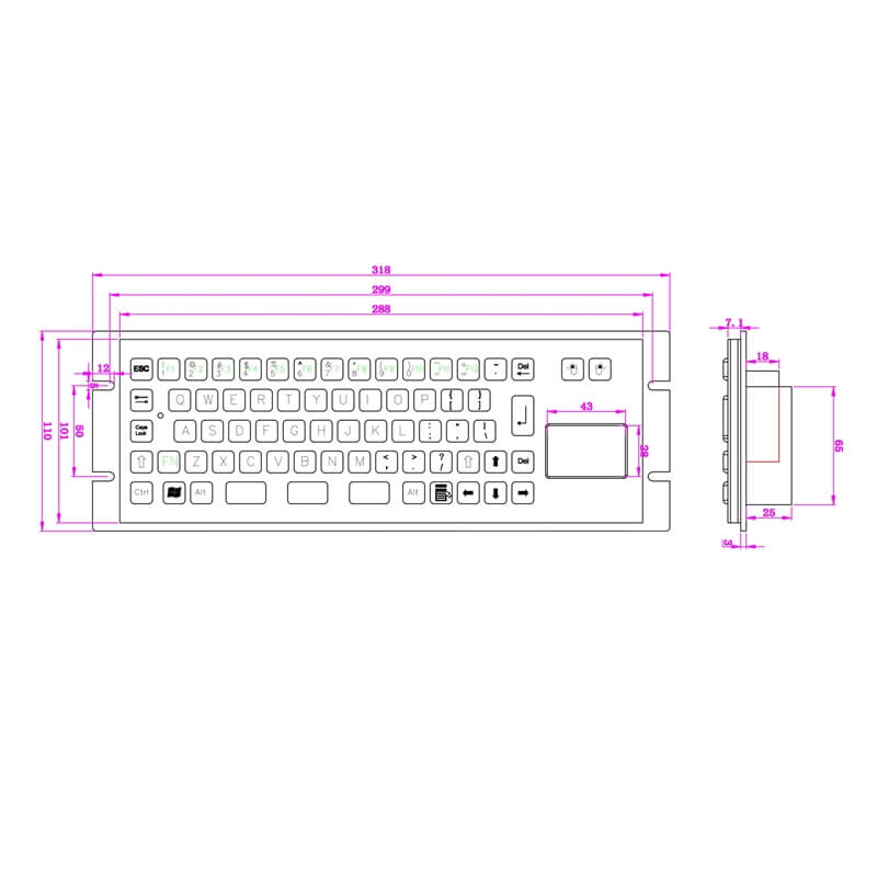 D-8630T-B Custom Compact Embedded Black keyboards Industrial Full metal keyboard with touchpad