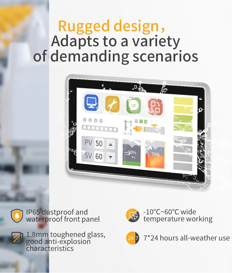 10.1" A133P 2x INT SPK All in One HMI Android Panel PC, IPS, ABS Larger Frame
