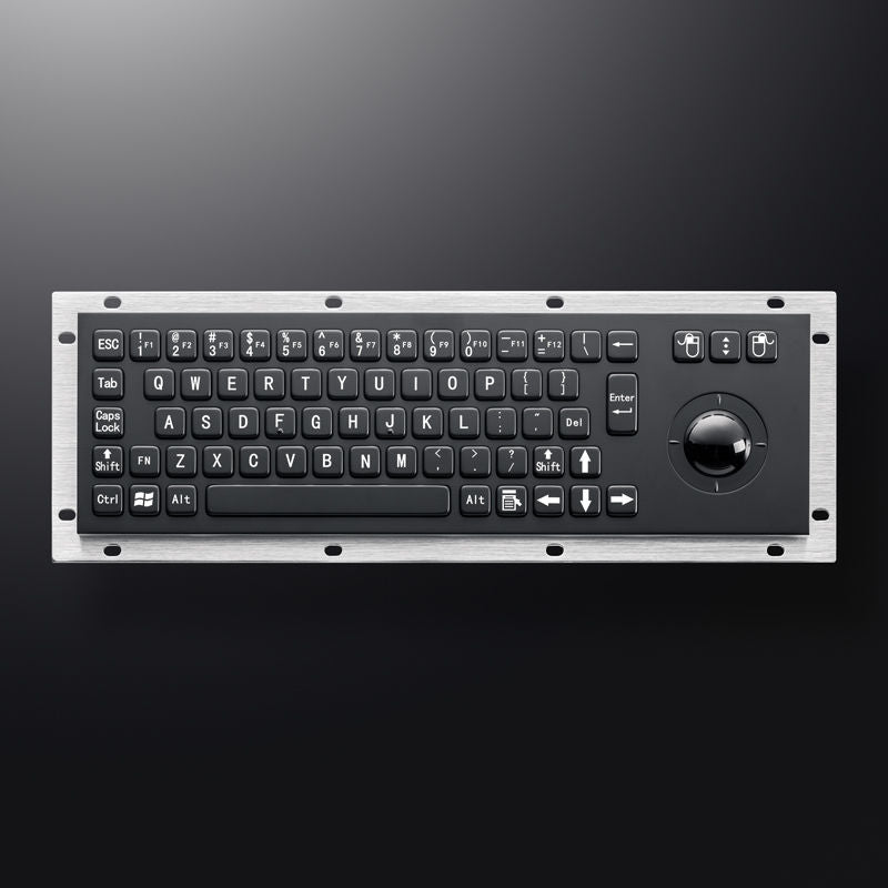 D-8635G-B Black Stainless Steel Rugged Panel Mount Industrial Metal kiosk keyboard With Roller ball For Floor Mount Kiosk