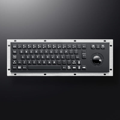 D-8635G-B Black Stainless Steel Rugged Panel Mount Industrial Metal kiosk keyboard With Roller ball For Floor Mount Kiosk