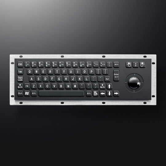 D-8635G-B Black Stainless Steel Rugged Panel Mount Industrial Metal kiosk keyboard With Roller ball For Floor Mount Kiosk