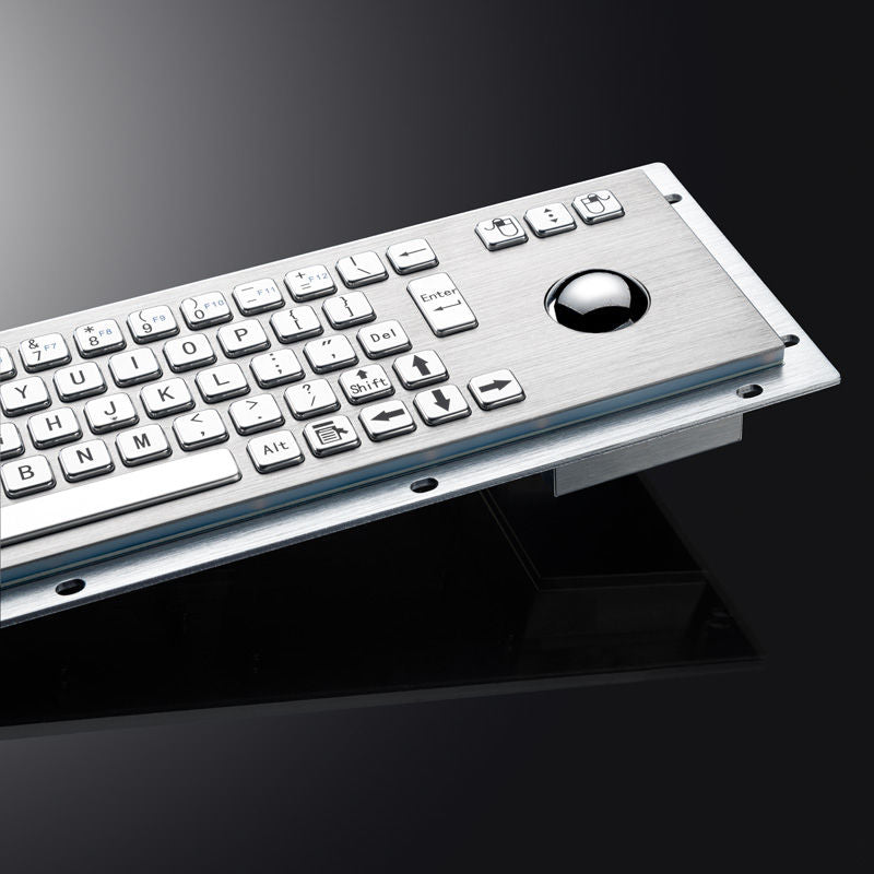 D-8635G-S Rugged IP65 Waterproof Panel Mount USB Wired Stainless Steel Industrial Metal Keyboard With Steel Trackball